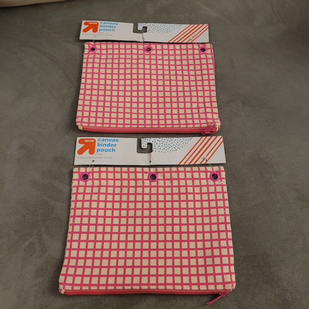2 Set, Up & Up,  canvas pouch bundle, color tan with Pink.